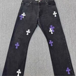 Chrome Hearts Straight Leg Jeans with Purple and White Accents